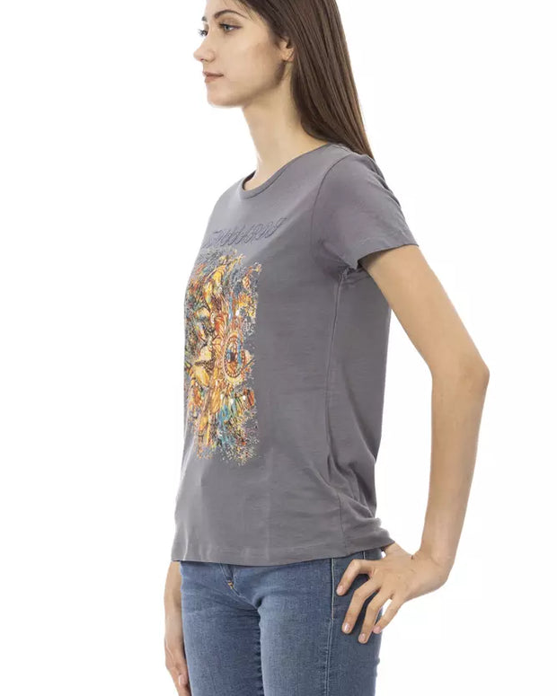 Gray Cotton Women T-Shirt
