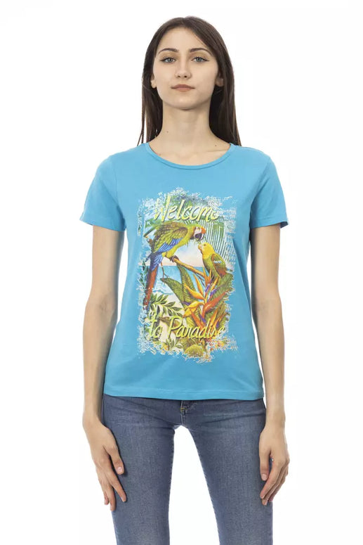 "Light Blue Cotton Women T-Shirt"