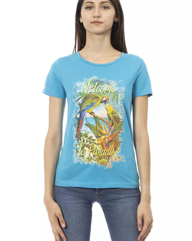 Light Blue Cotton Women T-Shirt
