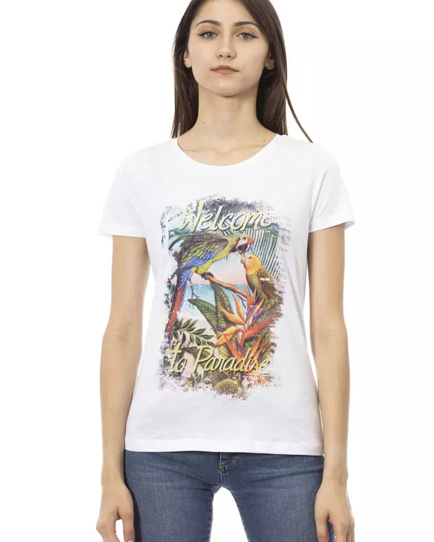 White Cotton Women T-Shirt