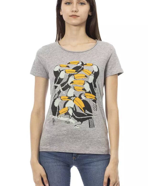 Gray Cotton Women T-Shirt