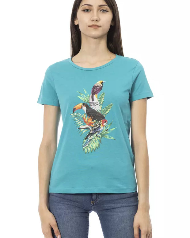 Light Blue Cotton Women T-Shirt