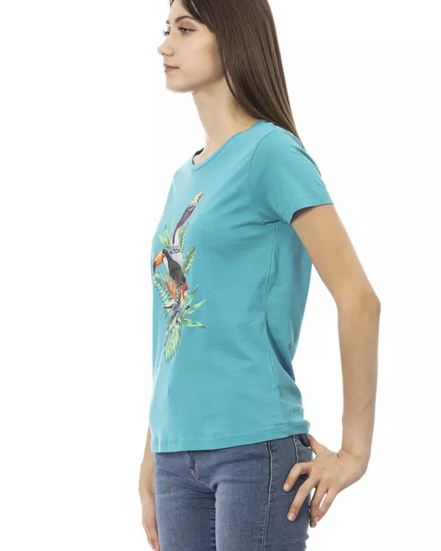 Light Blue Cotton Women T-Shirt