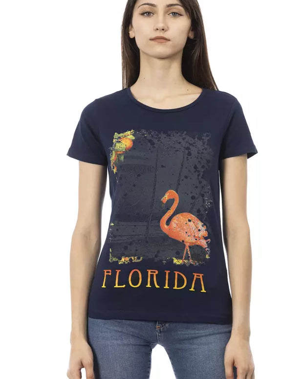 Blue Cotton Women T-Shirt