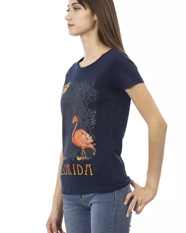 Blue Cotton Women T-Shirt