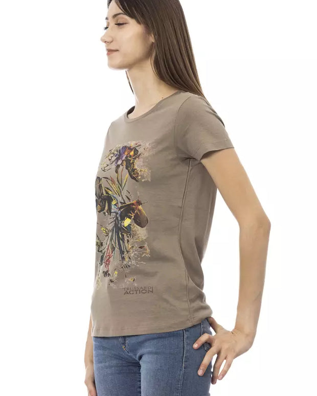 Brown Cotton Women T-Shirt