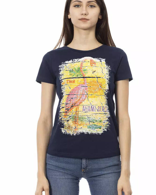 Blue Cotton Women T-Shirt