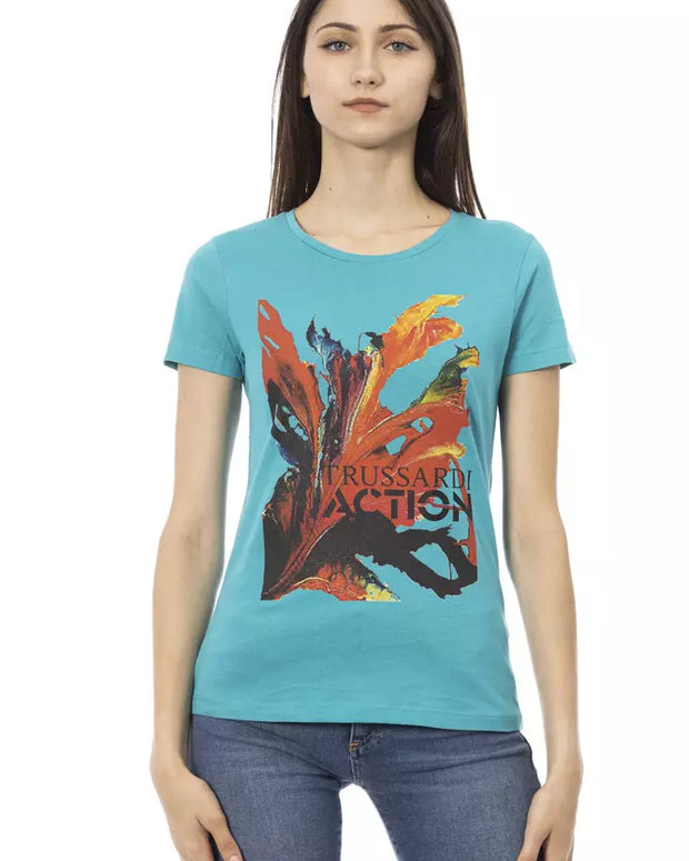 Light Blue Cotton Women T-Shirt