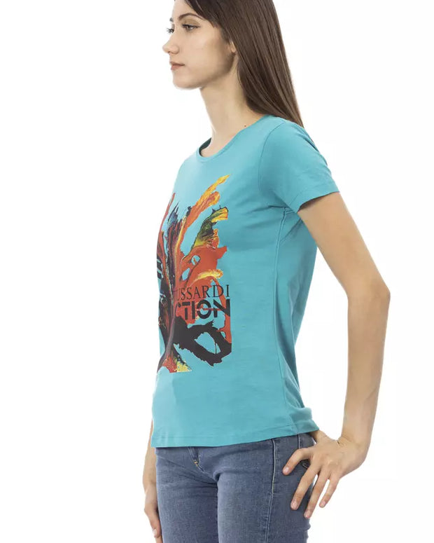 Light Blue Cotton Women T-Shirt