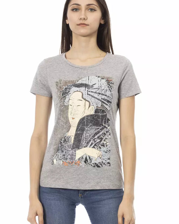 Gray Cotton Women T-Shirt