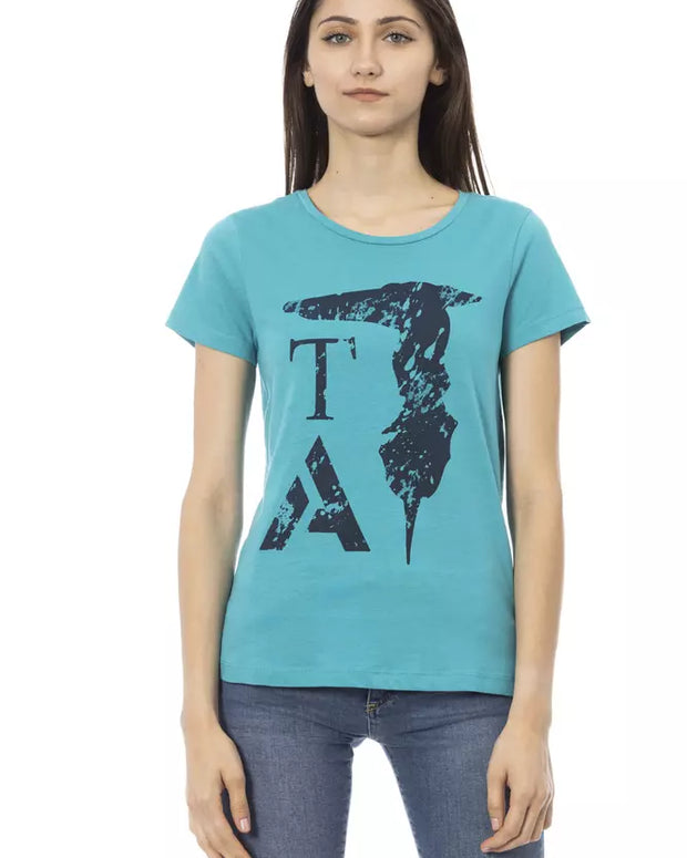 Light Blue Cotton Women T-Shirt