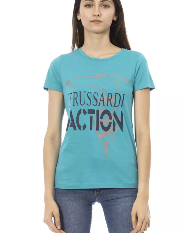 Light Blue Cotton Women T-Shirt