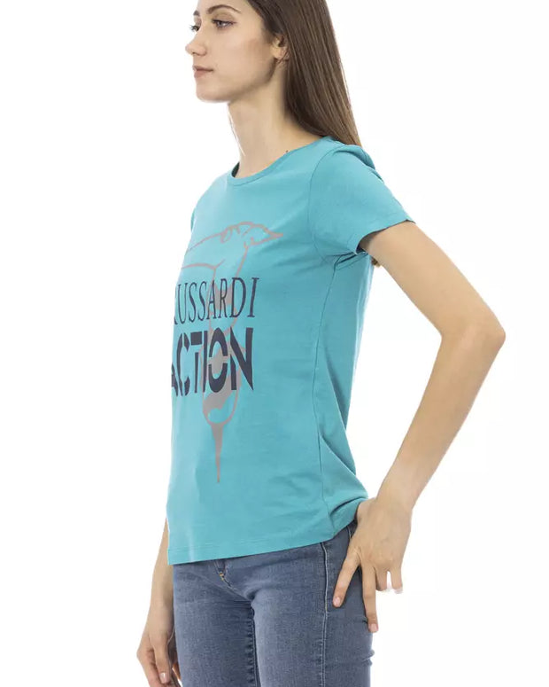 Light Blue Cotton Women T-Shirt