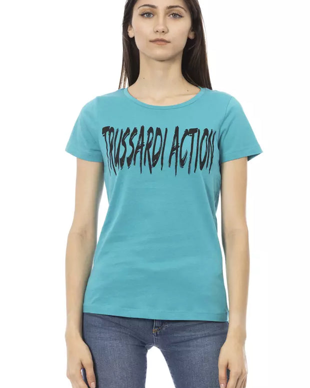 Light Blue Cotton Women T-Shirt