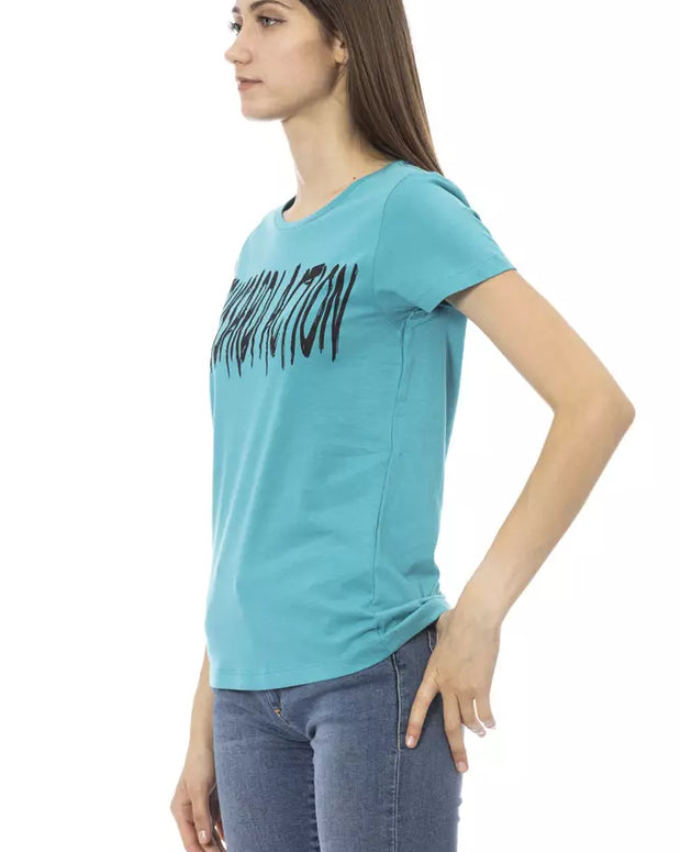 Light Blue Cotton Women T-Shirt