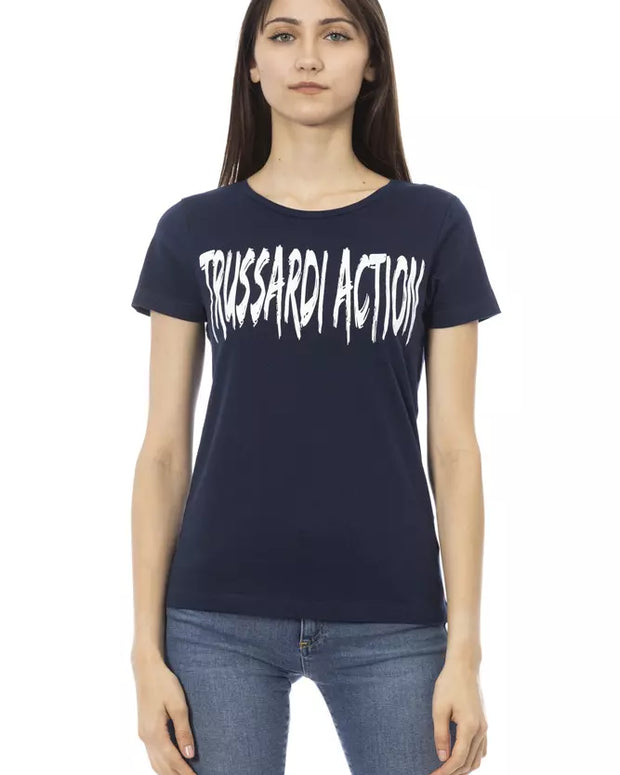 Blue Cotton Women T-Shirt