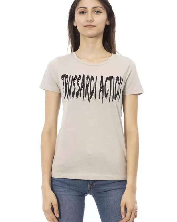 Beige Cotton Women T-Shirt