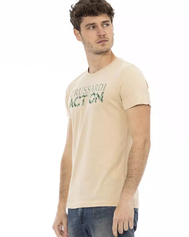 Beige Cotton Men T-Shirt