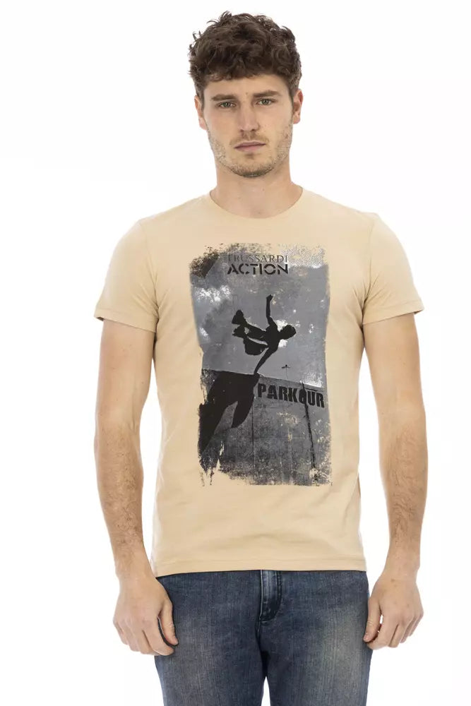 Beige Cotton Men T-Shirt