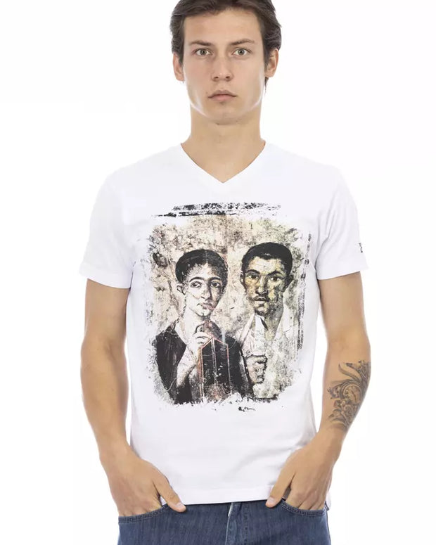 Elegant V-Neck Designer Tee with Chic Front Print