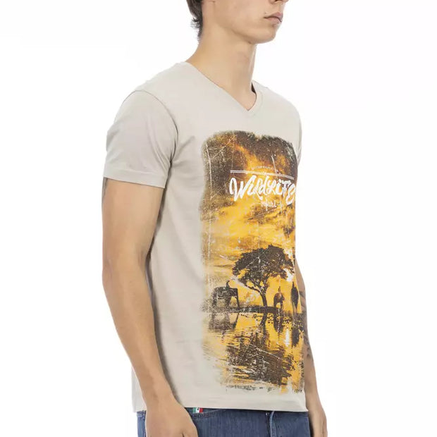 Beige Cotton Men T-Shirt