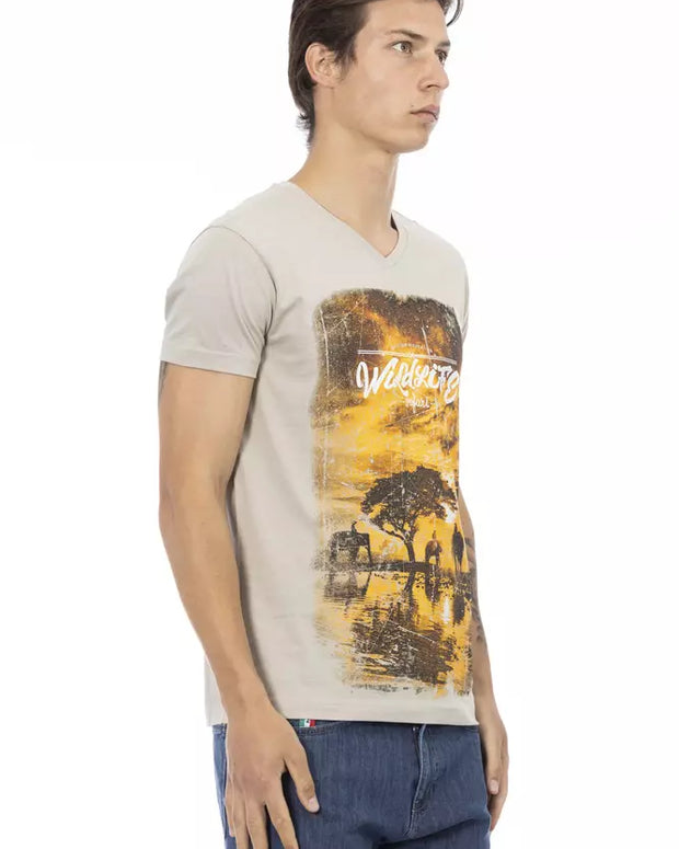 Beige Cotton Men T-Shirt