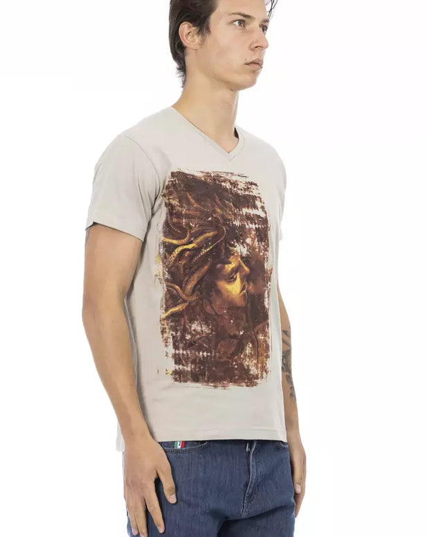 Beige Cotton Men T-Shirt
