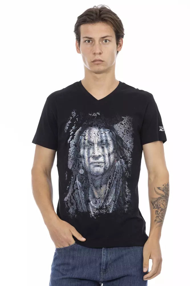 Black Cotton Men V-Neck T-Shirt