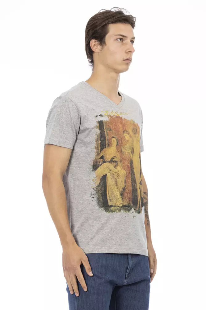 Gray Cotton Men V-Neck T-Shirt