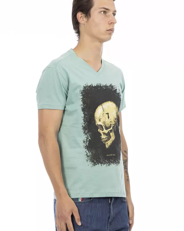 Green Cotton Men V-Neck T-Shirt
