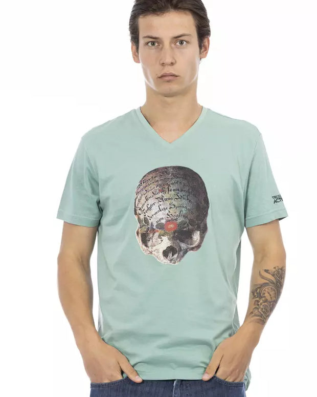 Green Cotton Men's V-Neck T-Shirt