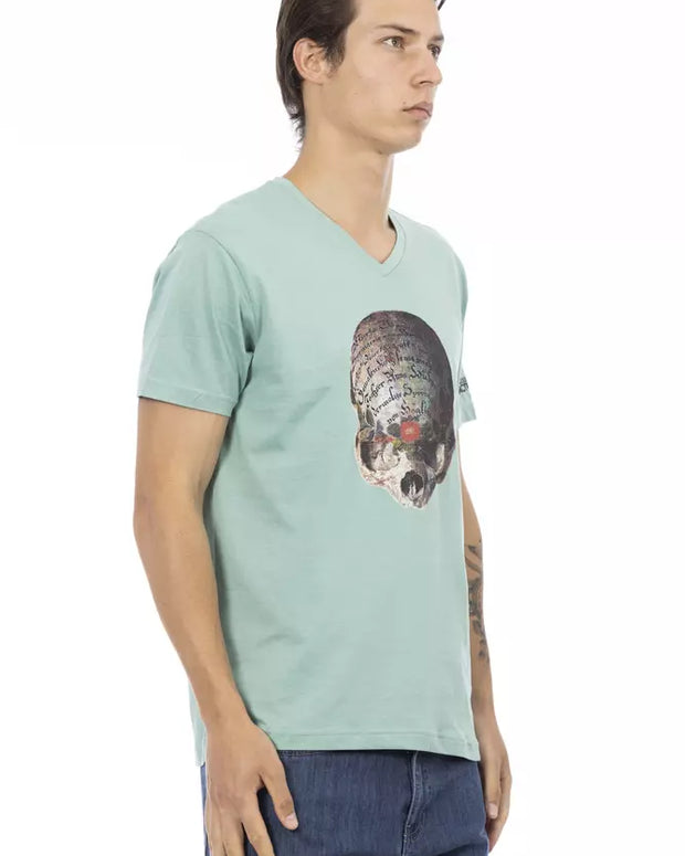 Green Cotton Men's V-Neck T-Shirt