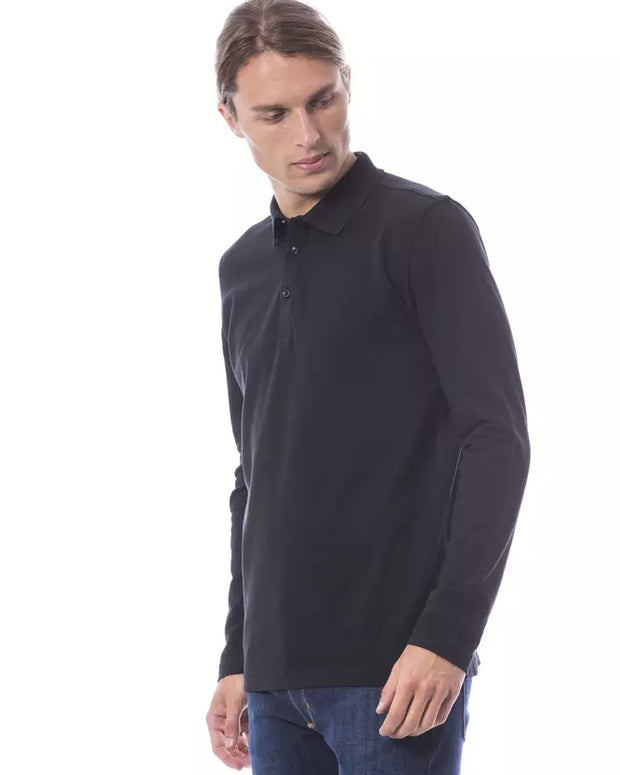 Black Cotton Men's Polo Shirt Long Sleeve