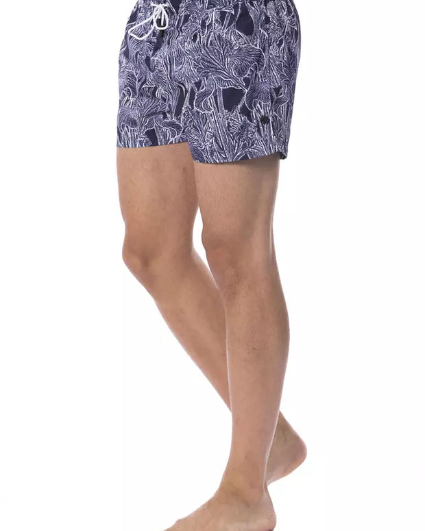 Blue Polyester Men's Swim Trunk