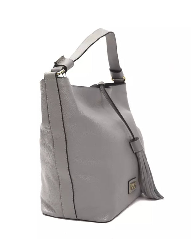 Gray Leather Women Shoulder Bag
