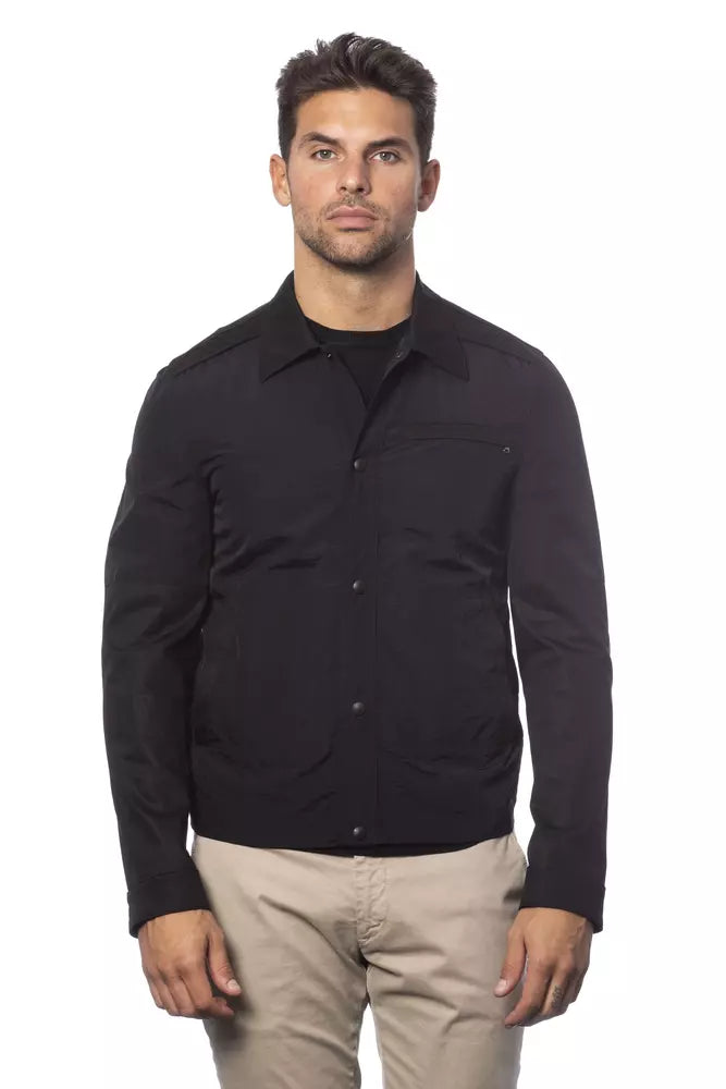 Black Cotton Men Bomber Jacket