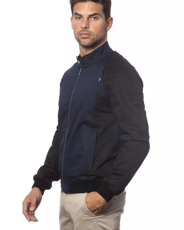 Blue Cotton Men Bomber Jacket