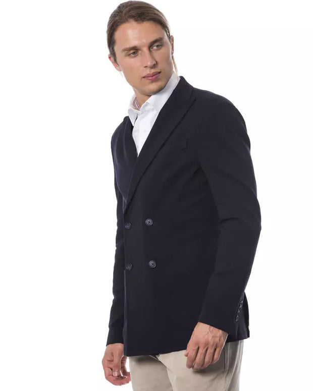 Blue Viscose Men Blazer