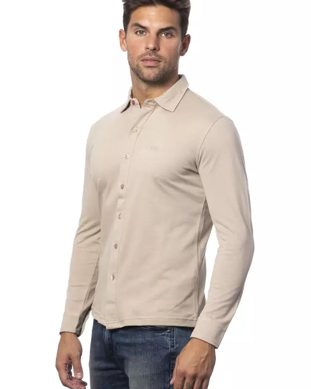 Beige Cotton Men Shirt
