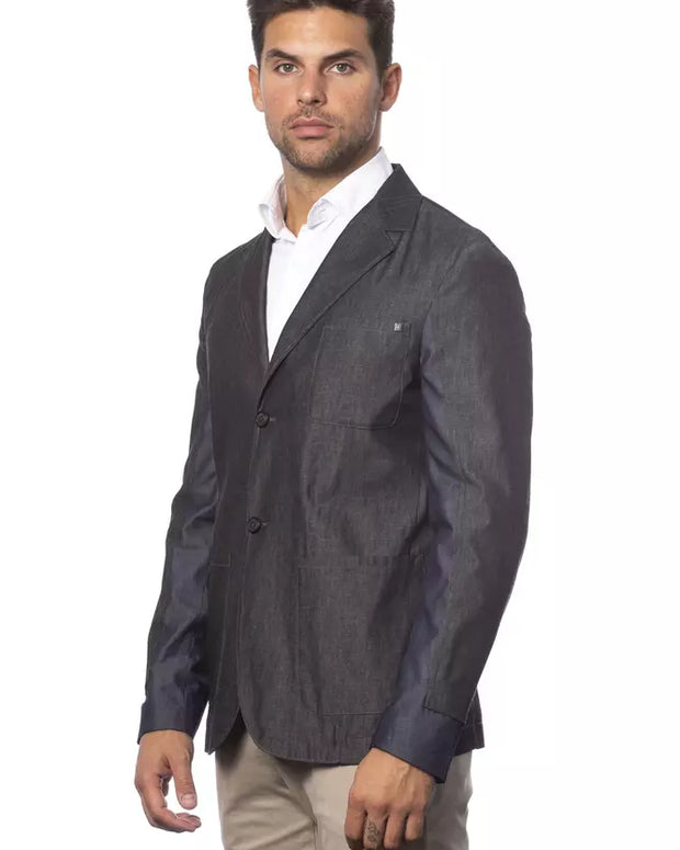 Gray Cotton Men Blazer