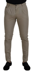 Beige Cotton Slim Fit Men Pants