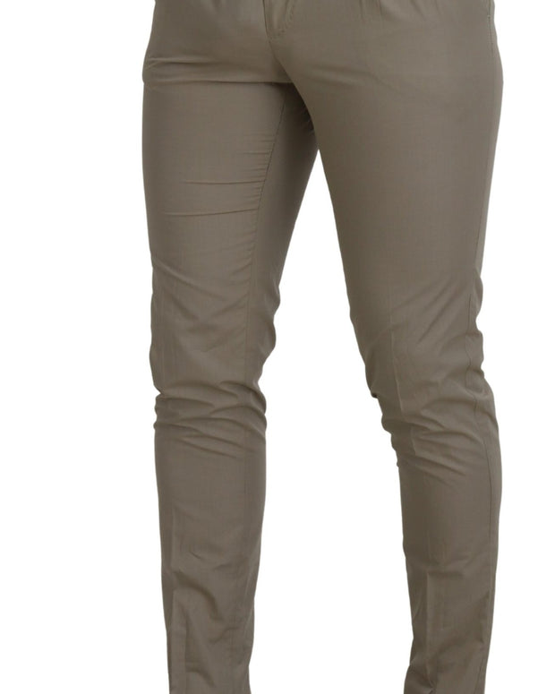 Beige Cotton Slim Fit Men Pants