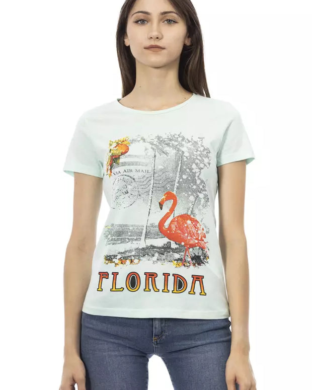 Light Blue Cotton Women T-Shirt