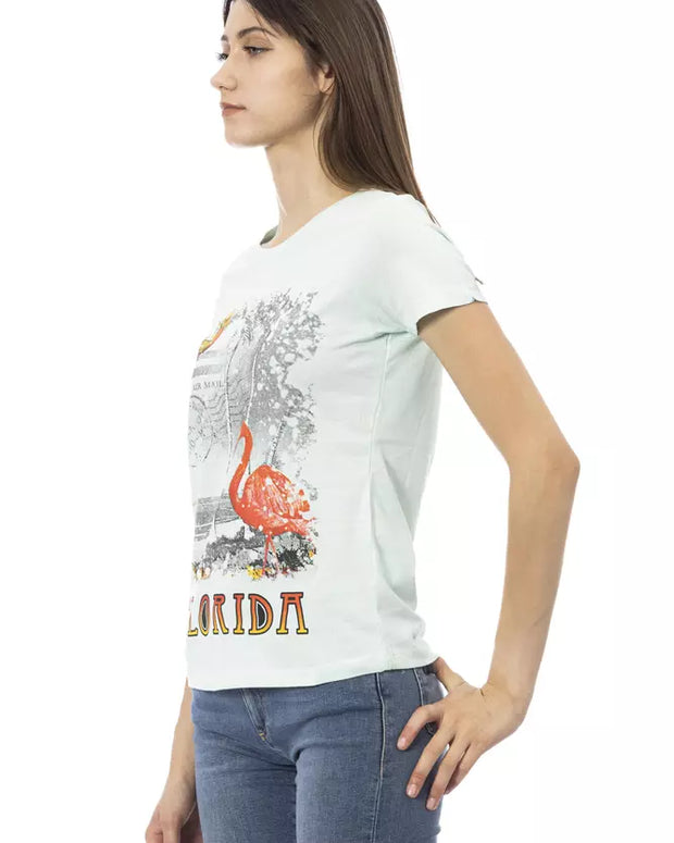 Light Blue Cotton Women T-Shirt