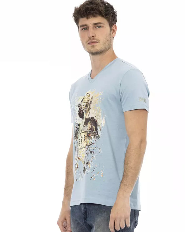Light Blue Cotton Men T-Shirt