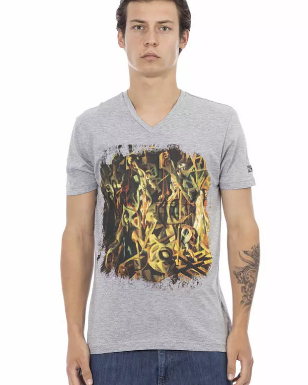 Gray Cotton Men's V-Neck T-Shirt