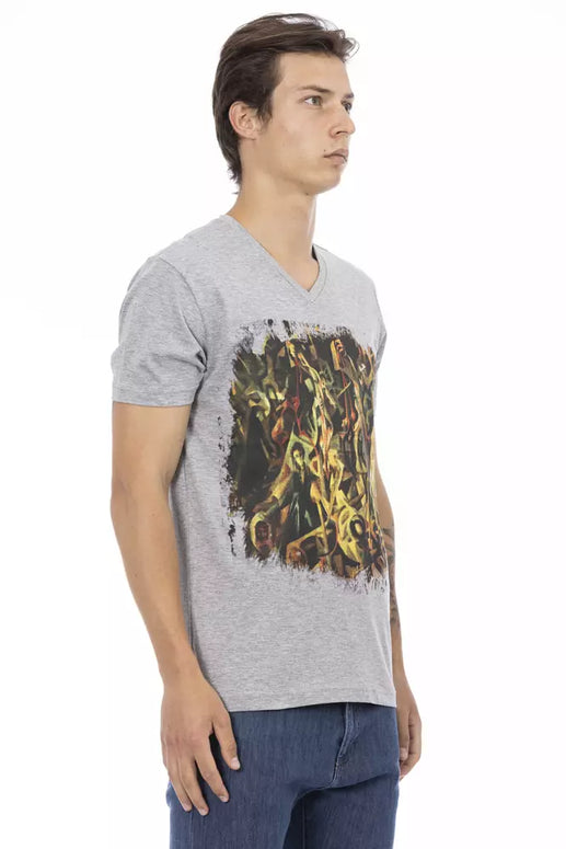 Gray Cotton Men's V-Neck T-Shirt