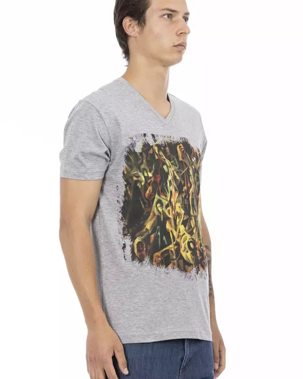 Gray Cotton Men's V-Neck T-Shirt