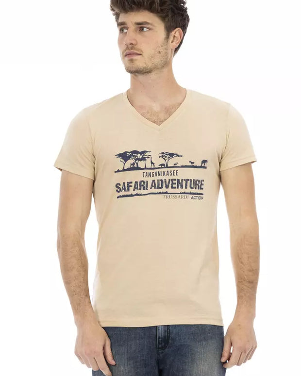 Beige Cotton Men T-Shirt