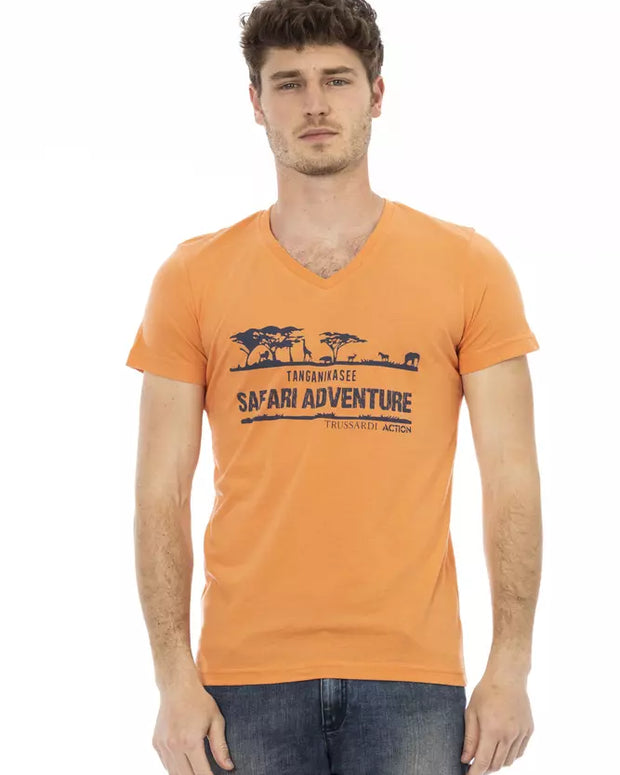 Orange Cotton Men's V-Neck T-Shirt